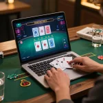 Engaged player at TG88 enjoying live dealer blackjack in a stylish gaming setup, showcasing immersive online gambling.