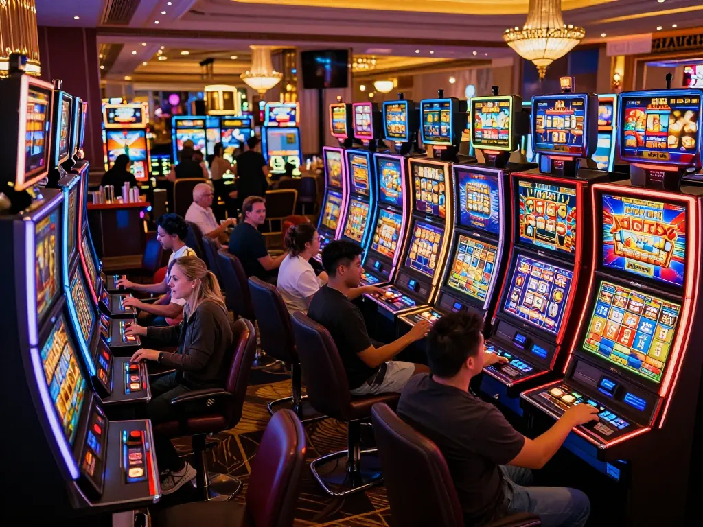 Nổ hũ slot machines attracting players with dazzling lights and thrilling gameplay experiences.