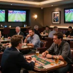 Soi kèo strategy showcased in a vibrant sports betting lounge with excited patrons analyzing odds.