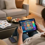 Pucuk138 online app gameplay on tablet showcasing engaging slot options in a cozy home atmosphere