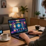Player engaging in online gaming on MB88 TRANG CHỦ with a laptop in a cozy home office.
