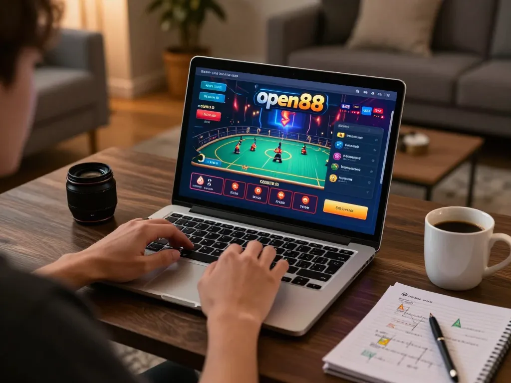 Person experiencing the excitement of online gambling at home using the open88 platform, engaging gameplay visible on screen.
