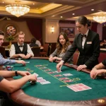 Engaged players at the live blackjack table at 79win, showcasing real-time action and luxury