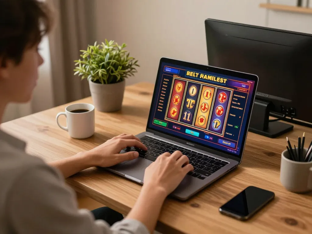 Engaging in online casino gameplay at home, focusing on CM88 TRANG CHỦ with exciting slot animations.