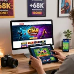 C168 online gambling experience with user engaging in sports betting and casino games.