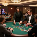 Players engaged in exciting blackjack gameplay at 79win casino, showcasing vibrant chips and dealer action