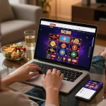 Engaged players enjoying SC88 online casino gaming experience with modern technology setup.