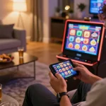 Enjoying Slot Malaysia excitement while playing on a smartphone in a cozy home setting.