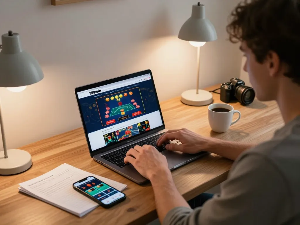 A player engaging with live dealer games on the 789win platform from home, showcasing an immersive online gambling experience