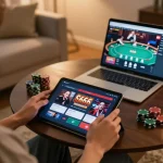 S666 user enjoying online casino gaming on tablet in a comfortable home setting.