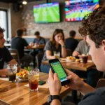 Engaging sports betting moment with 1gom live odds displayed on smartphone, creating excitement.