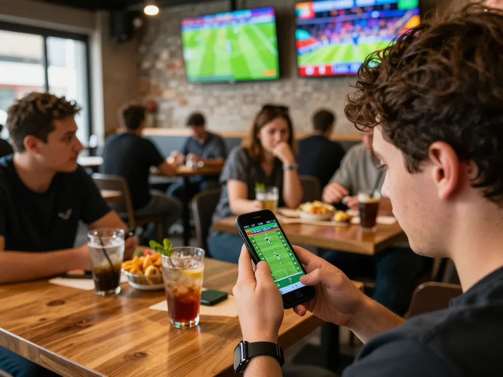 Engaging sports betting moment with 1gom live odds displayed on smartphone, creating excitement.