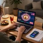 Engaging in strategic gameplay at EV99 online casino with roulette wheel on screen
