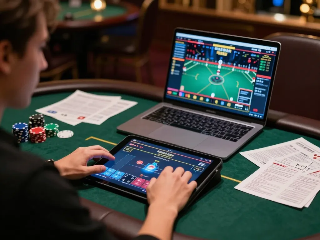 ee88 user engaged in online poker gameplay with strategy notes on the table
