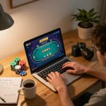 Engage in AE888 online gambling with strategic gameplay in a cozy home setting