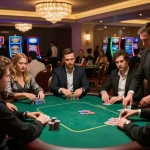 Players engaged in a thrilling poker game at an upscale venue, showcasing the G28 TRANG CHỦ gaming experience.