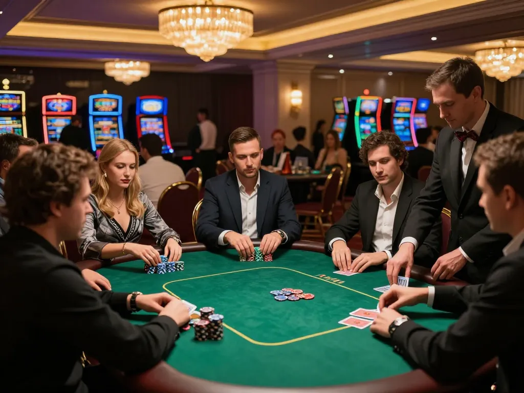 Players engaged in a thrilling poker game at an upscale venue, showcasing the G28 TRANG CHỦ gaming experience.