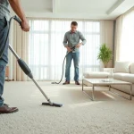 Revitalize your carpets with expert carpet cleaning in Glasgow showcasing a technician at work.