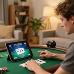 Engaging in responsible online gaming with SC88 TRANG CHỦ on a tablet at home.