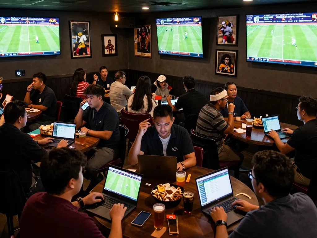 Bongdalu patrons engaged in live sports betting with real-time updates and match statistics.