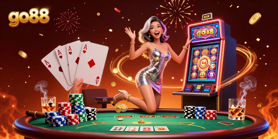Experience excitement at go88 with a stunning Asian woman celebrating a jackpot win on a slot machine in a vibrant casino.