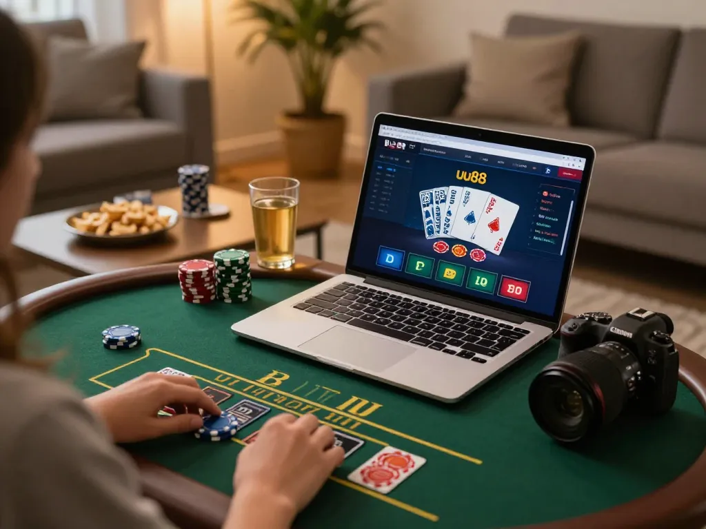 Play blackjack on uu88 platform in a cozy home environment with engaging gameplay vibes.