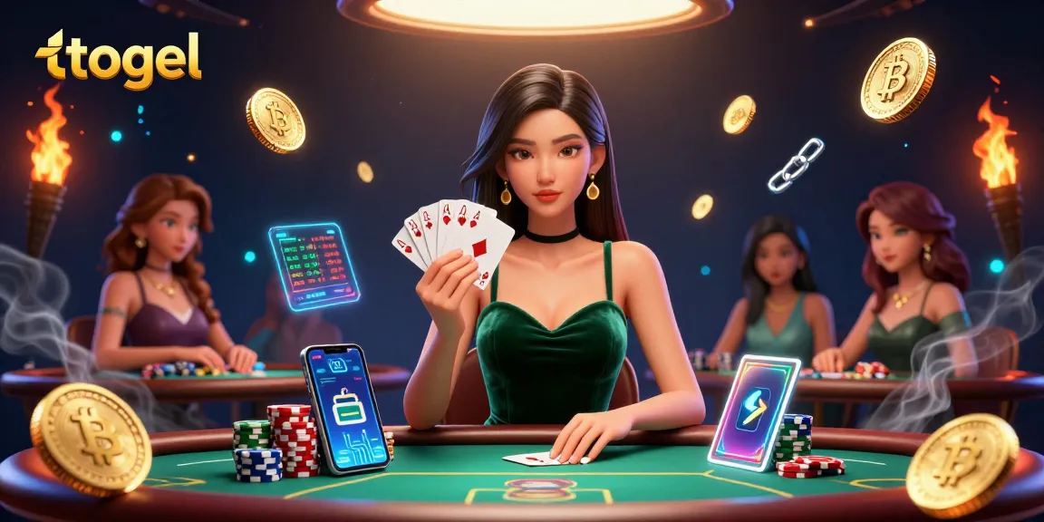 Engage in togel at an exciting poker table amidst dazzling digital casino elements.