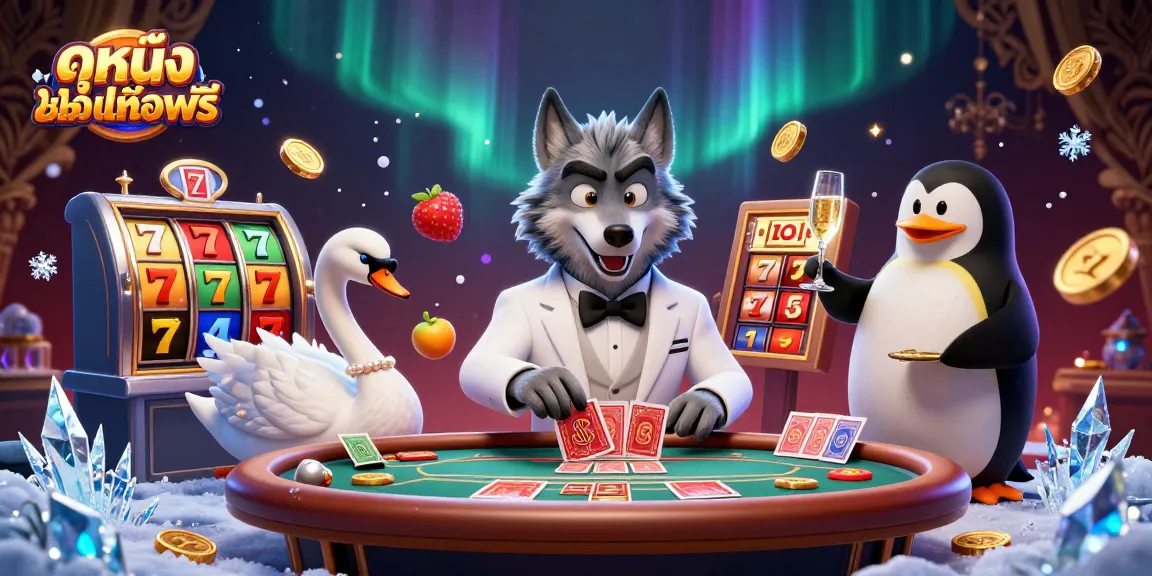 Engage with ดูหนังออนไลน์ฟรี while winning big at a vibrant casino illustrated scene.
