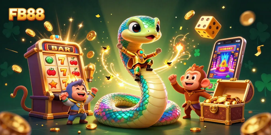 Experience the thrill of FB88 with vibrant gaming symbols and lively 3D illustrations.