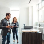 Engaging commercial washroom refurbishment meeting showcasing modern design elements.