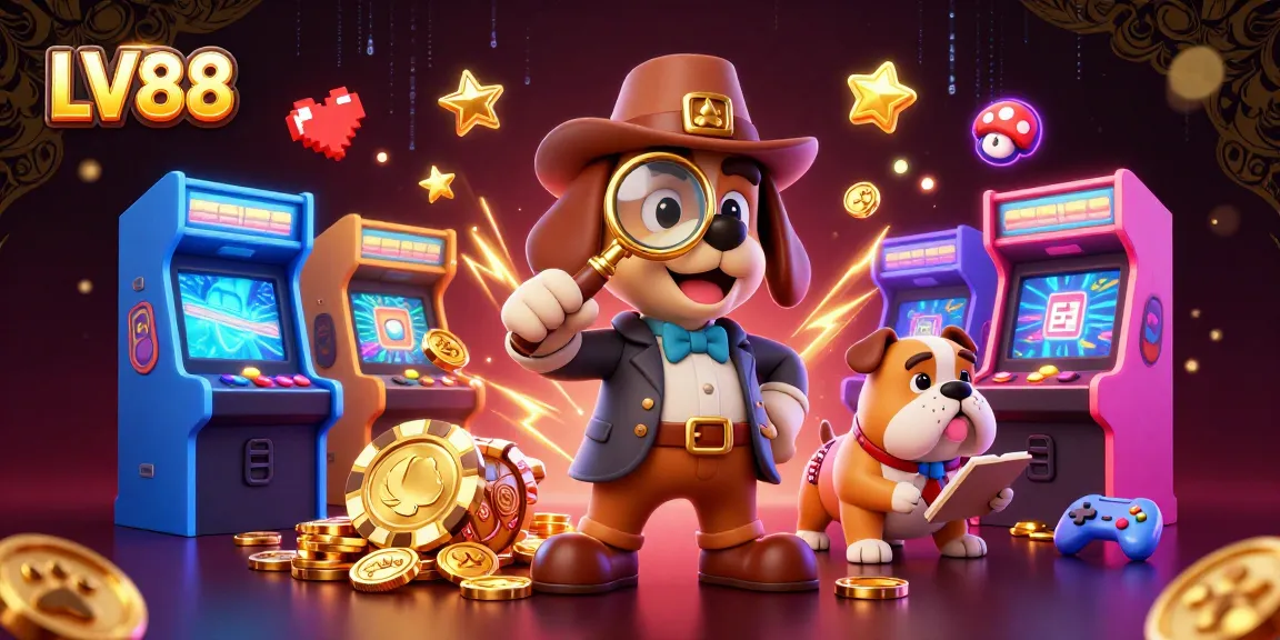 Experience the excitement of LV88 with a detective and bulldog exploring a casino treasure scene.