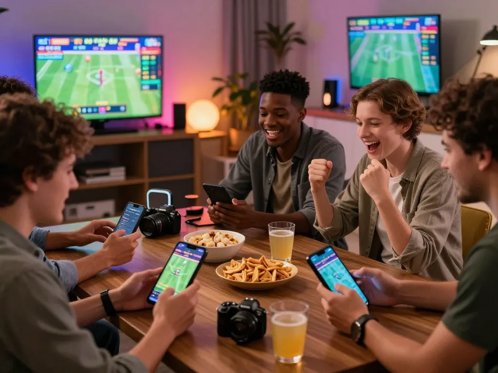 Friends enjoying online betting on uu88 in a lively urban setting, showcasing excitement and enjoyment.