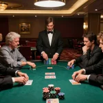 Players engaged in intense poker gameplay at a casino, showcasing strategic moments of sc88hd gaming.