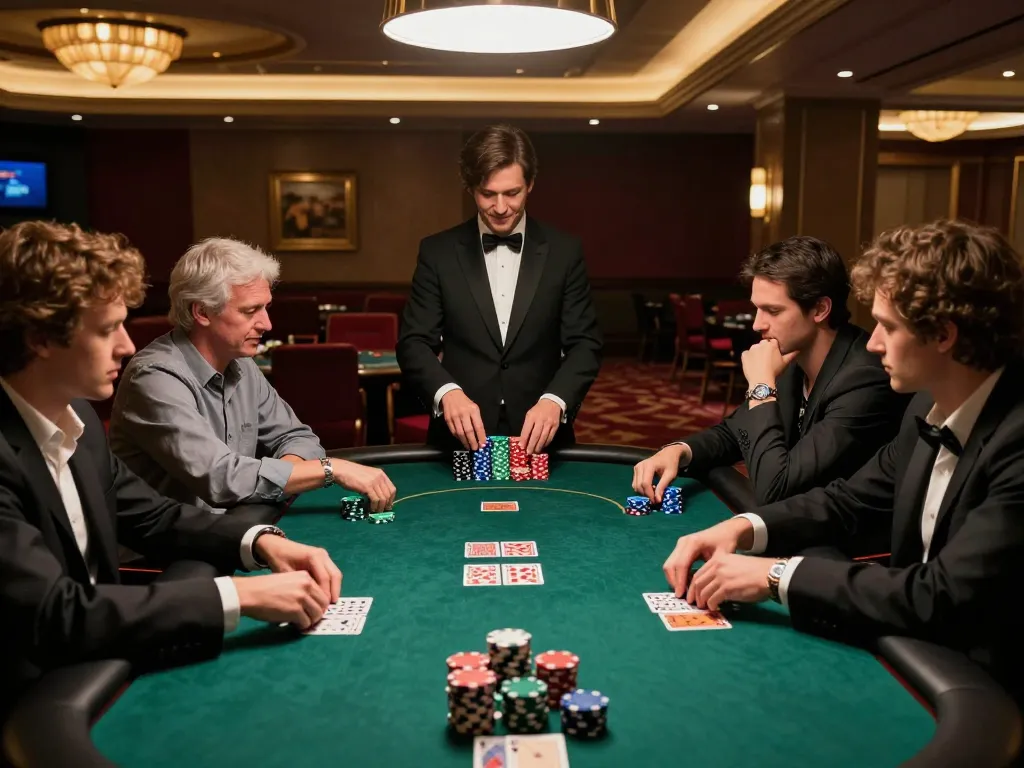 Players engaged in intense poker gameplay at a casino, showcasing strategic moments of sc88hd gaming.