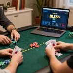 Players strategizing during an online poker session on BL555, showcasing vibrant chips and gameplay excitement.