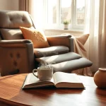 Relax in a stylish recliner sleeper chair placed flawlessly in a warm living room setting.