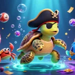 Engage with the thrilling gambling scene featuring tylecacuoc, pirate turtle, and vibrant lottery elements.
