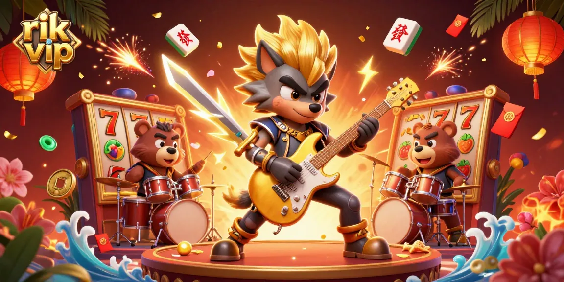 Experience the thrill of rik vip with vibrant characters and dynamic gambling elements in 3D illustration.