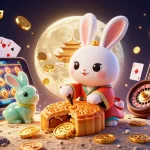 Snowballing experience with a whimsical moon rabbit and casino-themed elements, creating a rich gambling atmosphere.