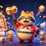 Engage with nổ hũ in this vibrant 3D casino illustration showcasing jackpot excitement and colorful characters.
