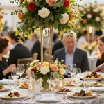 Catering Hire London event setup featuring gourmet dishes and elegant banquet arrangements.
