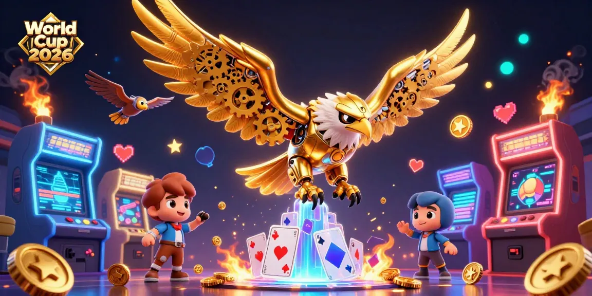 Dive into the World Cup 2026 excitement with a golden eagle amid vibrant casino elements!