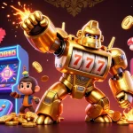 Experience the excitement with the golden gorilla mech from ALO8's vibrant casino games.