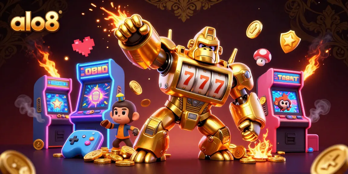 Experience the excitement with the golden gorilla mech from ALO8's vibrant casino games.