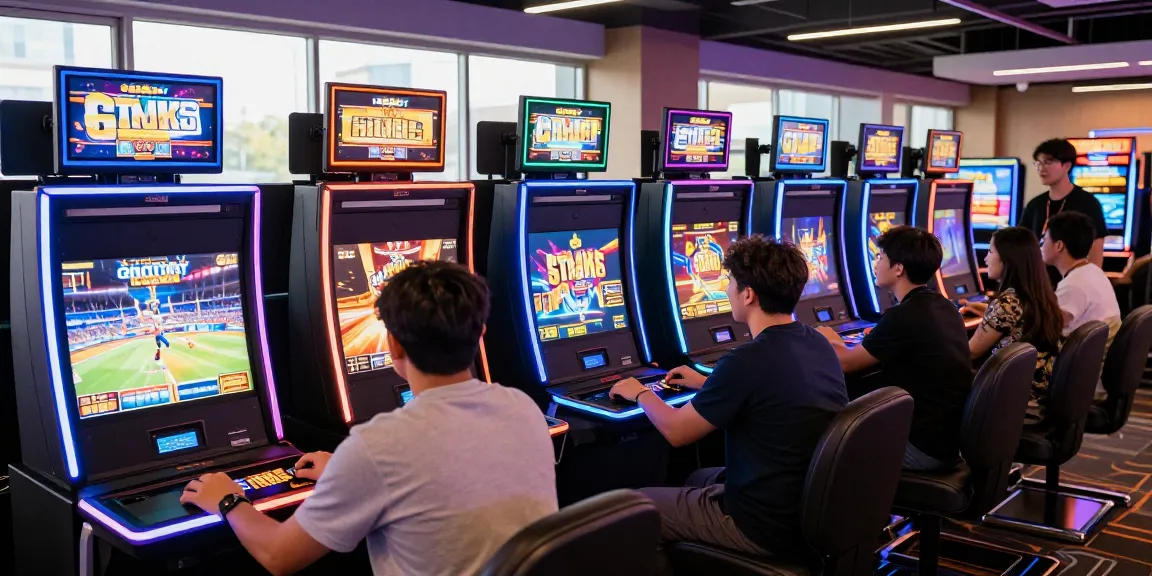Engaging scene of online casinos accepting credit card with players enjoying high-tech gaming stations and glowing atmosphere.